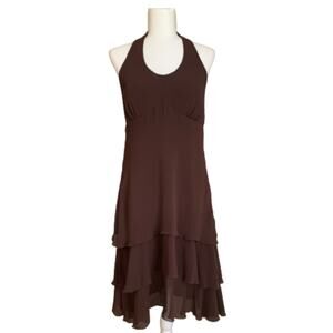 Componix Dress Petite Chocolate Brown Tiered Halter Chiffon Dressy Size 12P